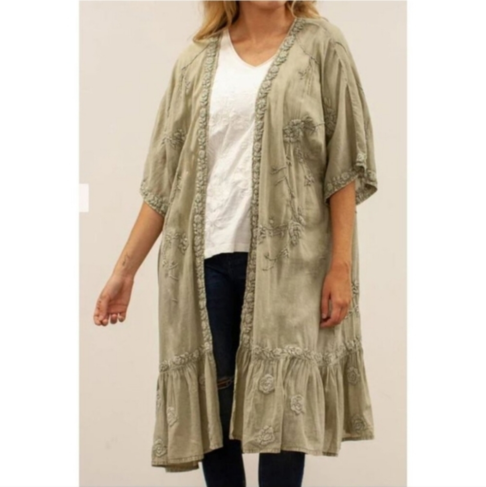 🏷️Anthropologie KYLA SEO Handmade Cool Sage Misha Embroidered Boho Chic 0-2X - Picture 2 of 12